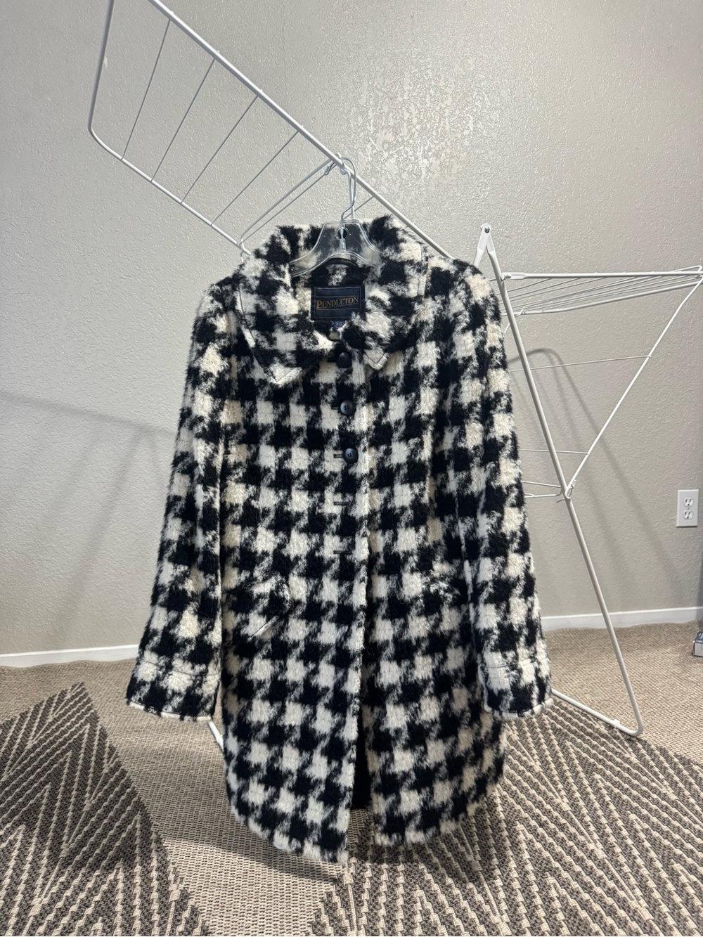 Pendleton Black & White Houndstooth Wool Pea Coat